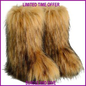Women's Faux Fur Mid-Calf Winter Boots Warm Fuzzy Fluffy Snow Boots